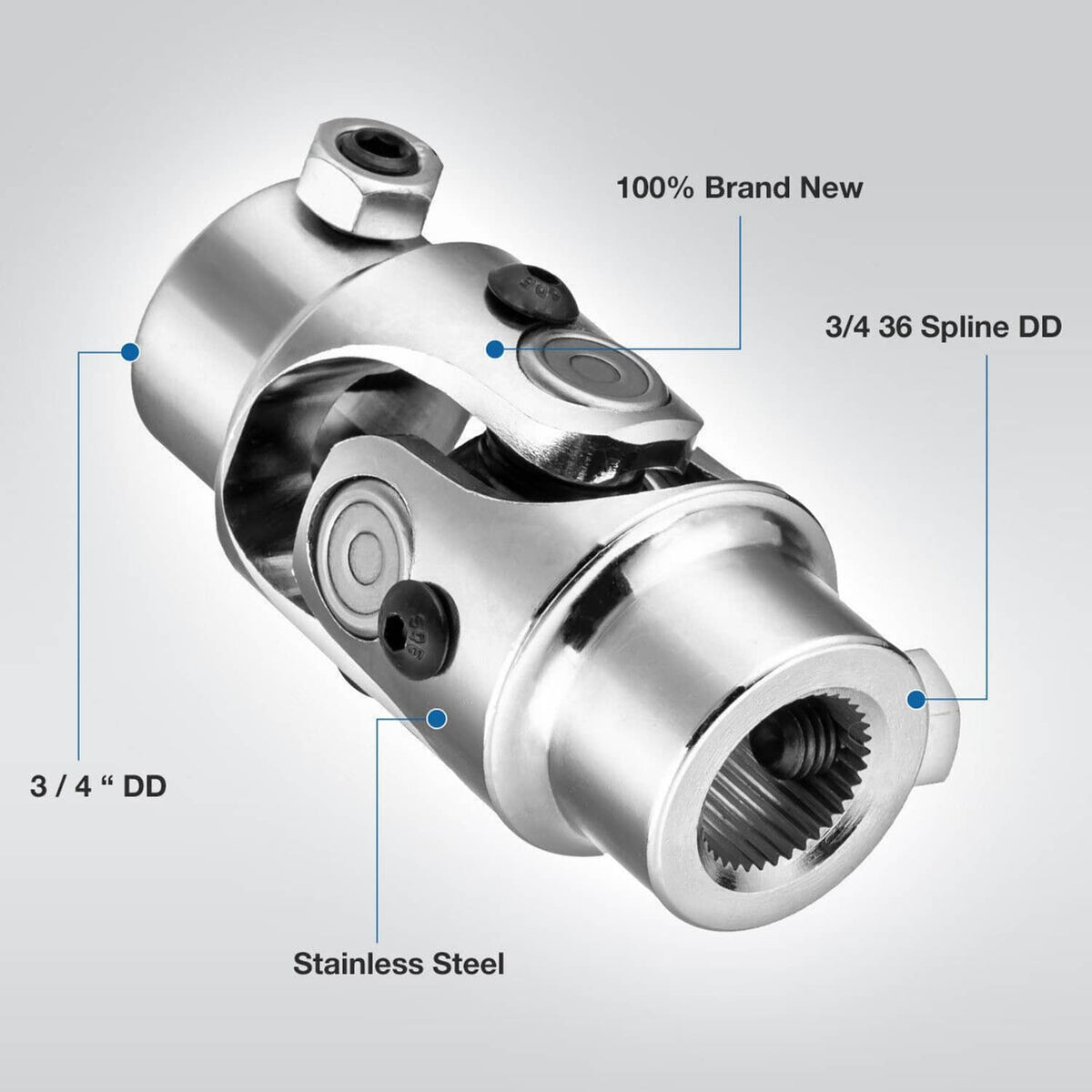 Solidspare New 3/4-36 Spline 3/4 DD U-Joint For Chevy Ford Universal Steering Shaft Coupler