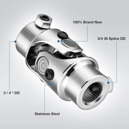 Solidspare New 3/4-36 Spline 3/4 DD U-Joint For Chevy Ford Universal Steering Shaft Coupler