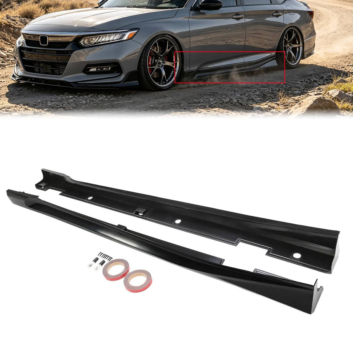 Solid Spare Black Add On Side Skirt Extensions For Honda Accord 2018-2022 JDM 4DR
