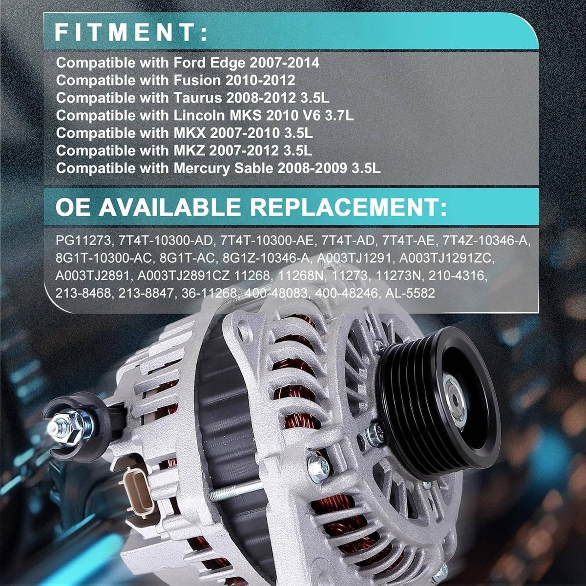 Solidspare Alternator For 2007-2014 Ford Edge 2008-2012 Taurus 2007-2012 Lincoln MKZ 3.5L
