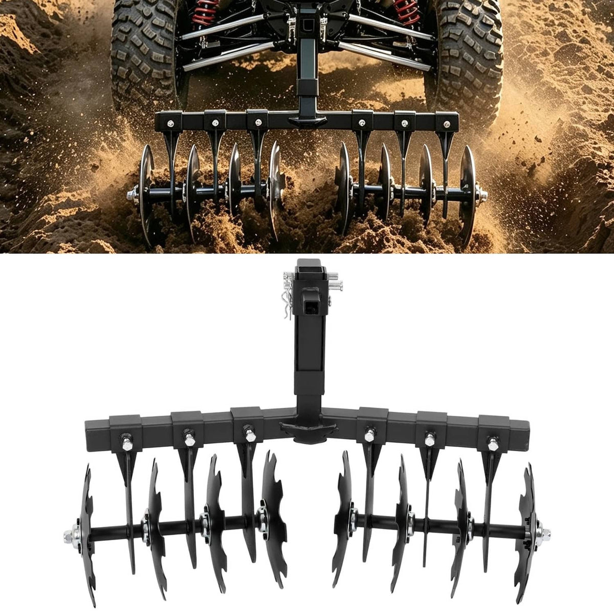 Solidspare 34" Disc Plow Harrow w/ 2-inch Receiver Hitch 8-blade disc For Tractor ATV UTV