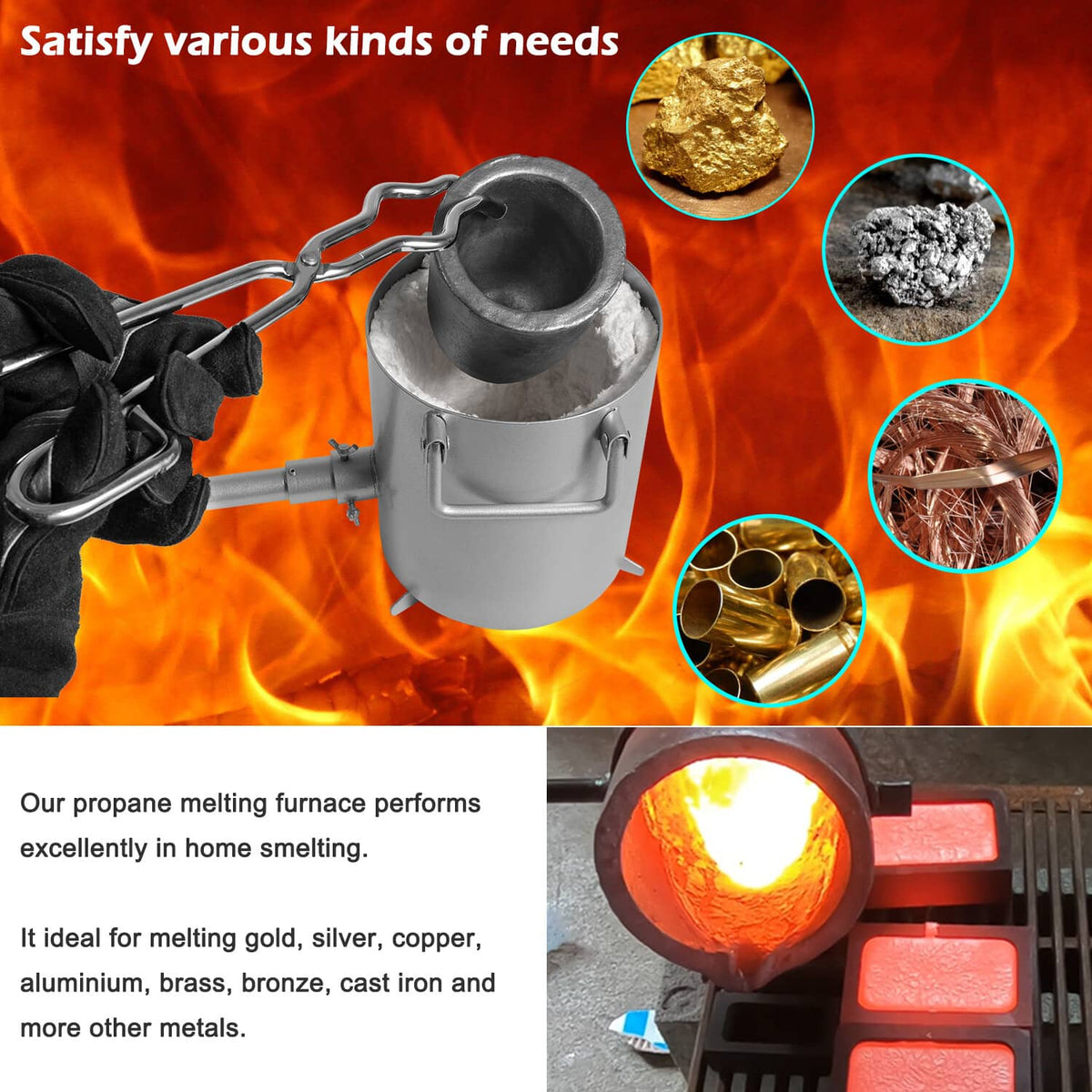 Solidspare 28LB/12.8KG Propane Furnace Kit Smelting Gold Silver Copper Scrap Metal Casting