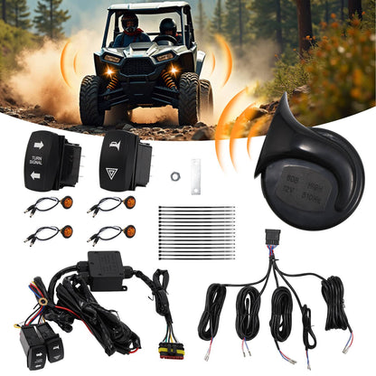 Solidspare Plug&Play Street Legal Turn Signal Horn Kit with 4 Amber Light For Most ATV UTV