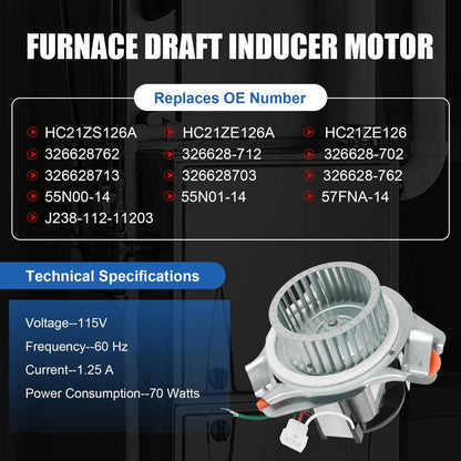Solidspare 326628-762 Furnace Draft With Motor Assembly For Carrier Bryant Payne HC21ZE126A
