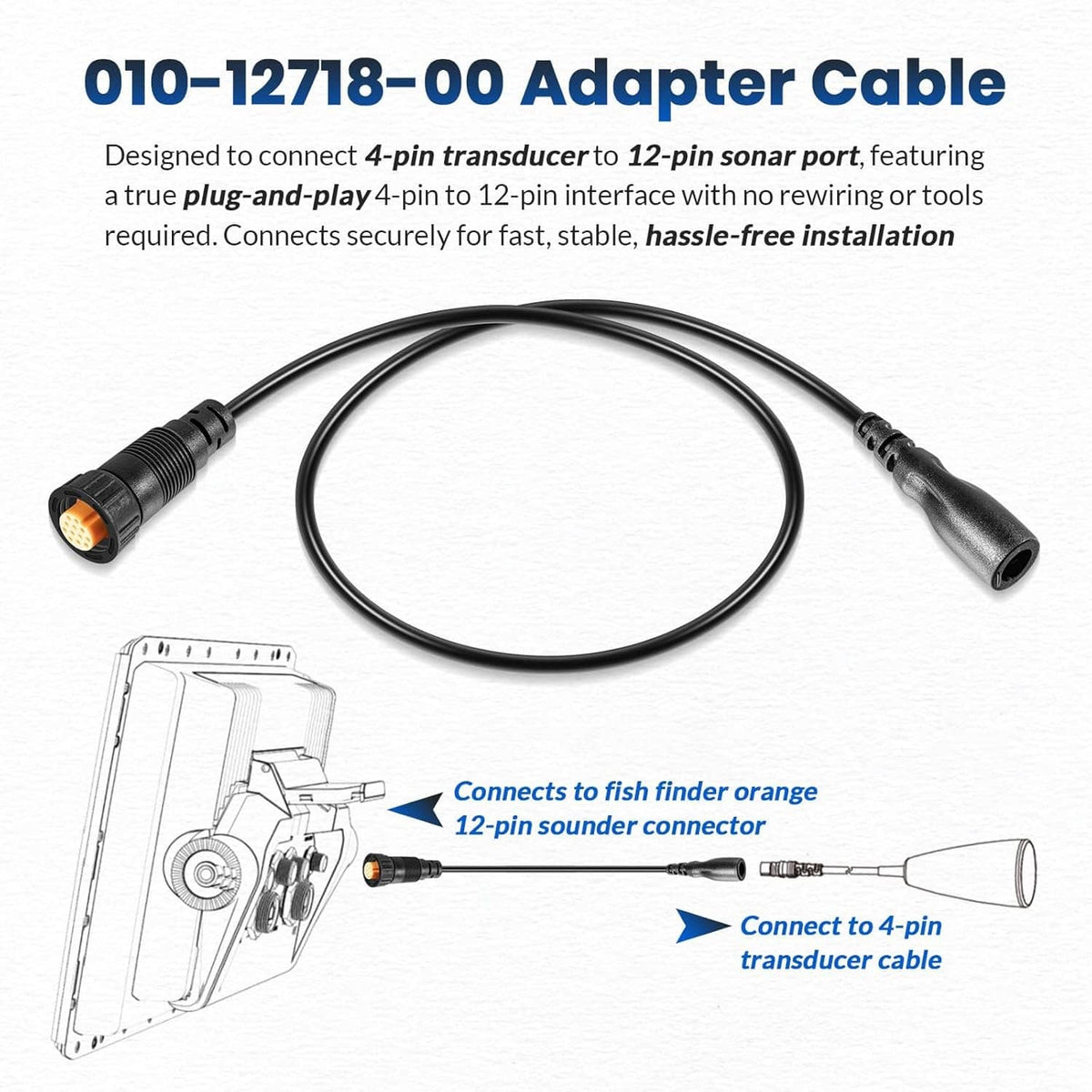 Solidspare for Garmin 010-12718-00 Sounder Adapter Cable, 4- to 12-Pin, for Garmin echoMAP