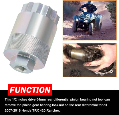 Solidspare 64mm Rear Differential Pinion Bearing Nut Socket Tool For Honda TRX 420 Rancher