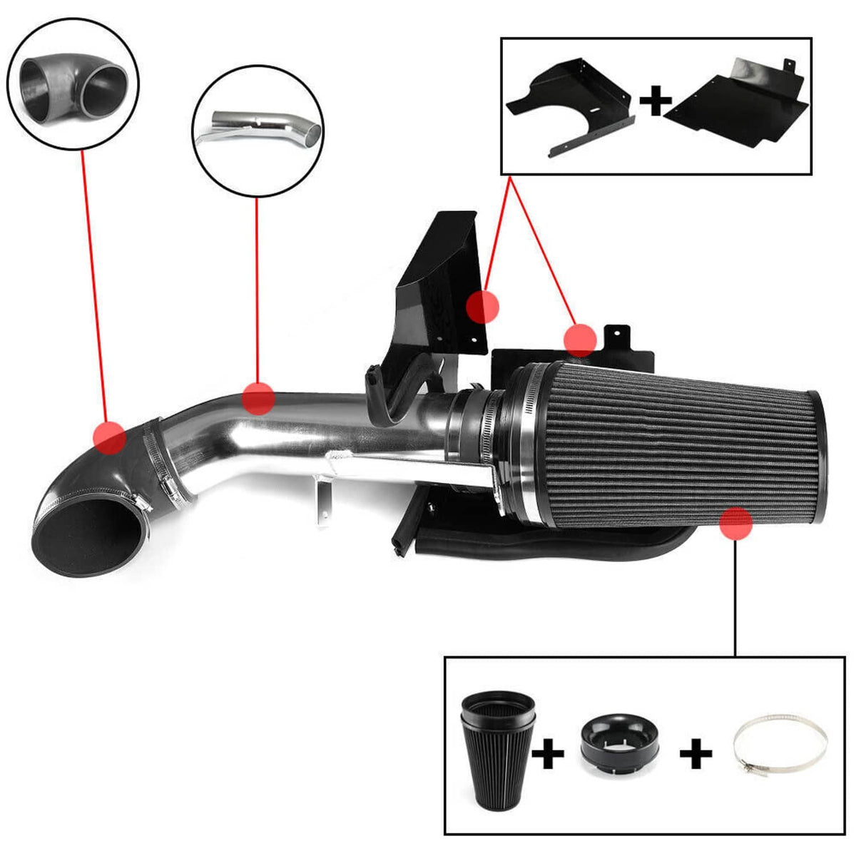 Solidspare Blcak 4" Cold Air Intake Kit & Heat Shield for 99-06 GMC/Chevy V8 4.8L 5.3L 6.0L