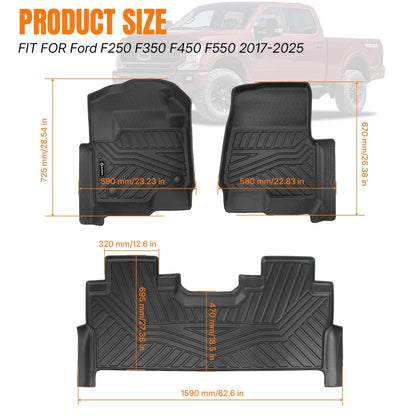 Solidspare For 2017-2026 Ford F250 F350 F450 F550 Super Duty Crew Cab TPE Floor Mats Set