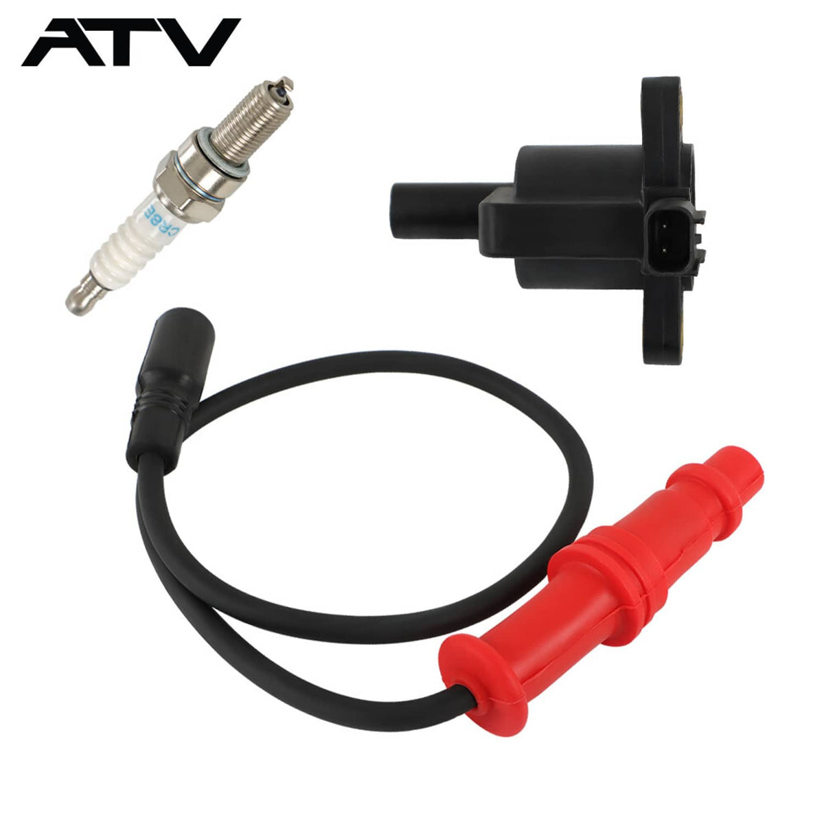 Solidspare Ignition coil w/ Wire Cap & Spark plug for Polaris Ranger 500 4x4 2008 2009-2014