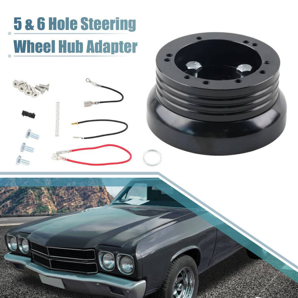 Solidspare For GM Chevy 5 & 6 Hole Steering Wheel Hub Adapter Flaming River Ididit BlacK