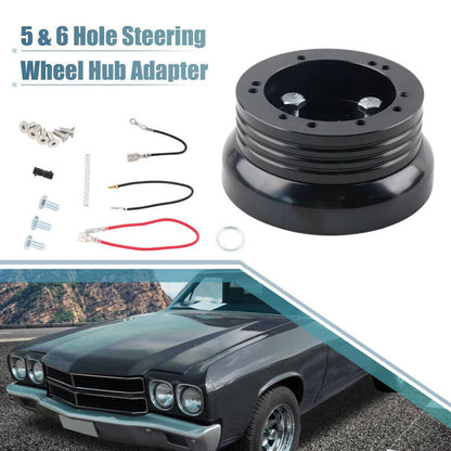 Solidspare For GM Chevy 5 & 6 Hole Steering Wheel Hub Adapter Flaming River Ididit BlacK