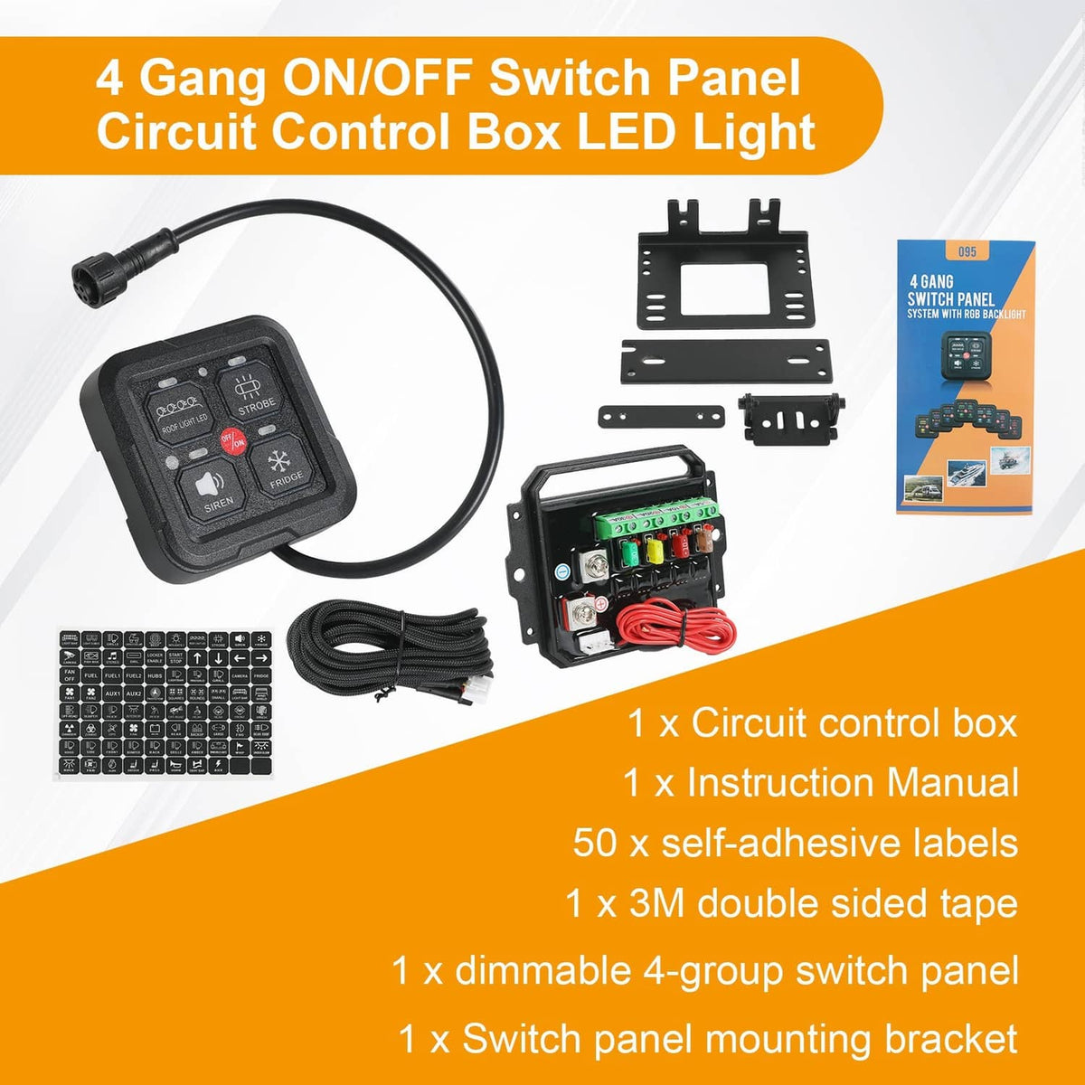 Solidspare 4 Gang ON/OFF Switch Panel Circuit Control Box LED Light Bar Marine Boat Car 12V