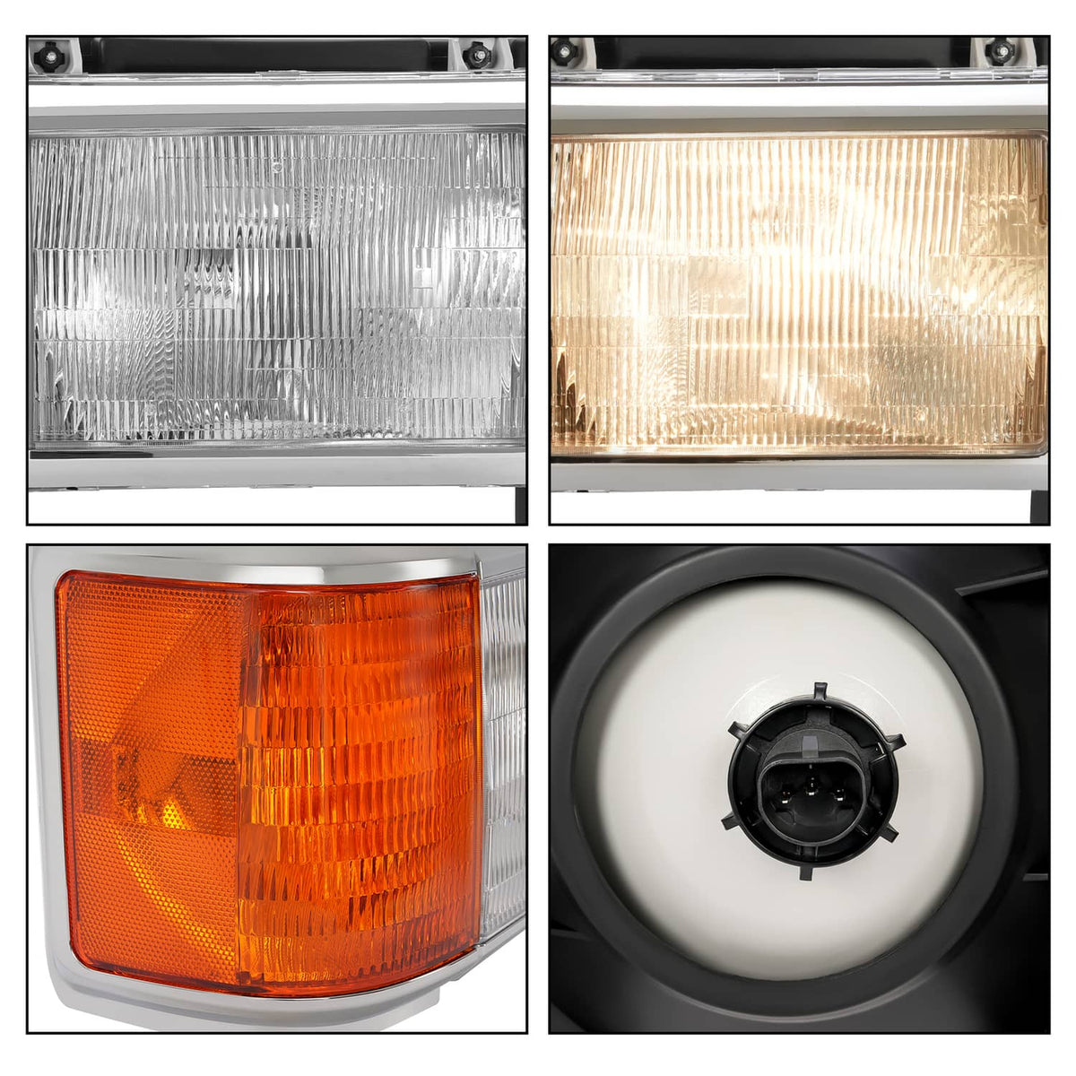 Solid Spare For 1987-1991 1990 Ford F150 F250 Bronco Truck Headlights Chrome Trim Headlamps