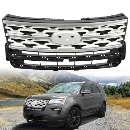 Solid Spare For Ford Explorer 2018 2019 Front Bumper Grill Upper Grille ABS Painted Chrome