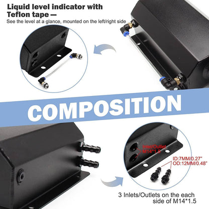 Solidspare Aluminum 2L Radiator Coolant Overflow Water Bottle Expansion Reservoir Tank +Cap