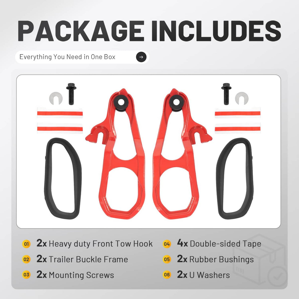 Solid Spare Front Heavy Duty Tow Hook Kits w/ Frame For Ram 1500 DT 2019-2024 Red Steel New
