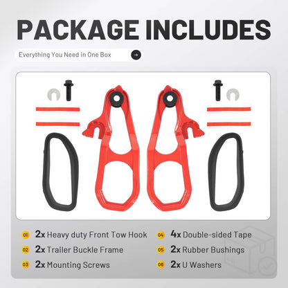 Solid Spare Front Heavy Duty Tow Hook Kits w/ Frame For Ram 1500 DT 2019-2024 Red Steel New