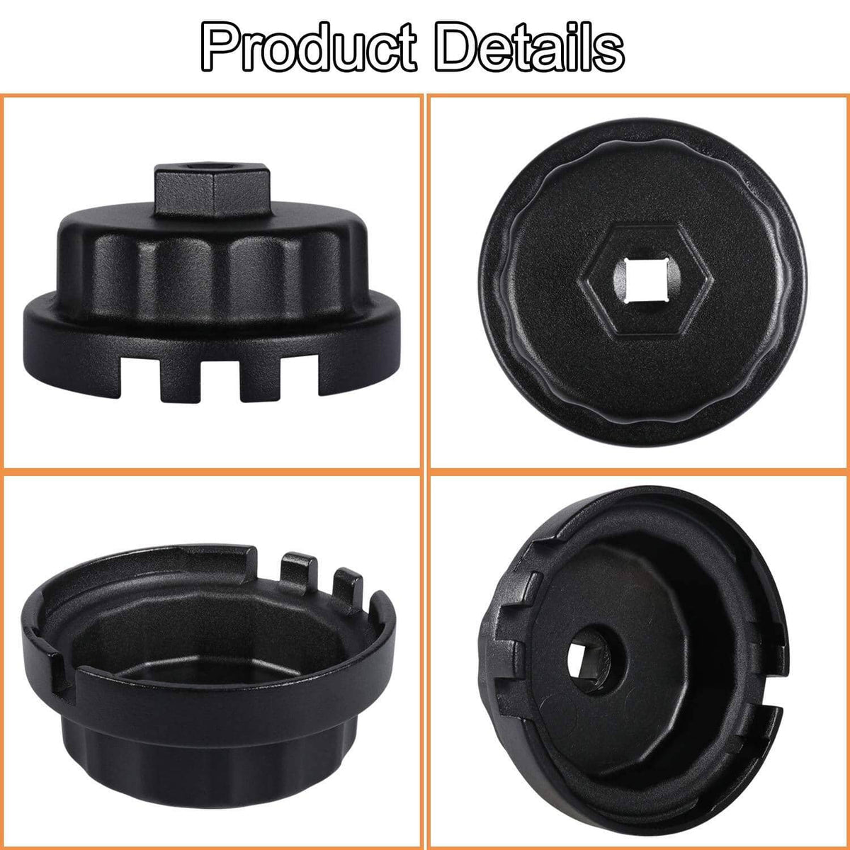 Solid Spare Oil Filter Cap Wrench 64mm 14 Flute for Toyota Lexus Scion 2.5L to 5.7L (Black)