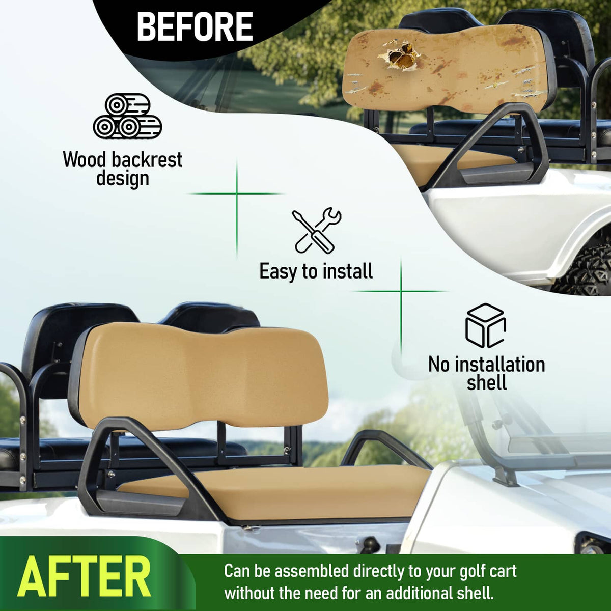 Solidspare For Club Car DS Golf Cart 2000.5-up Tan Front Seat Back Backrest Cushion