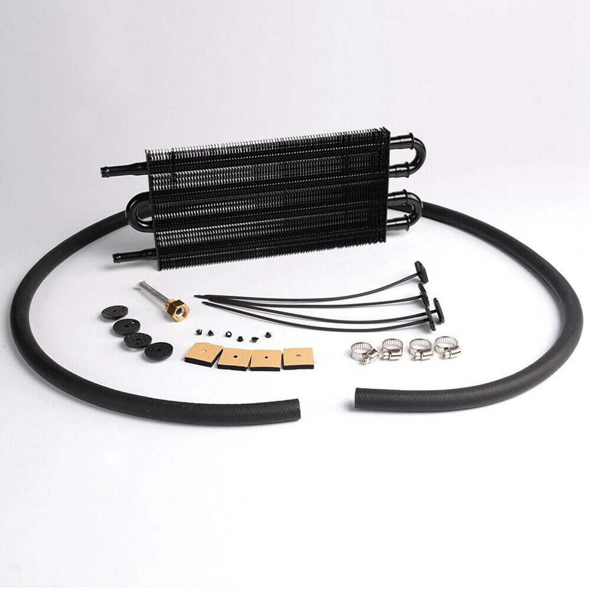 Solidspare Transmission Oil Cooler+Hose /Mounting Kit 4 Row Radiator Auto-Manual Aluminum