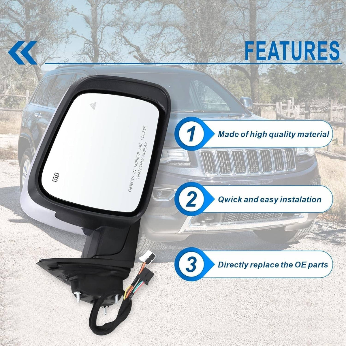 Solidspare Left Side Manual Fold Mirror Blind Spot For 11-22 Jeep Grand Cherokee 68236930AF