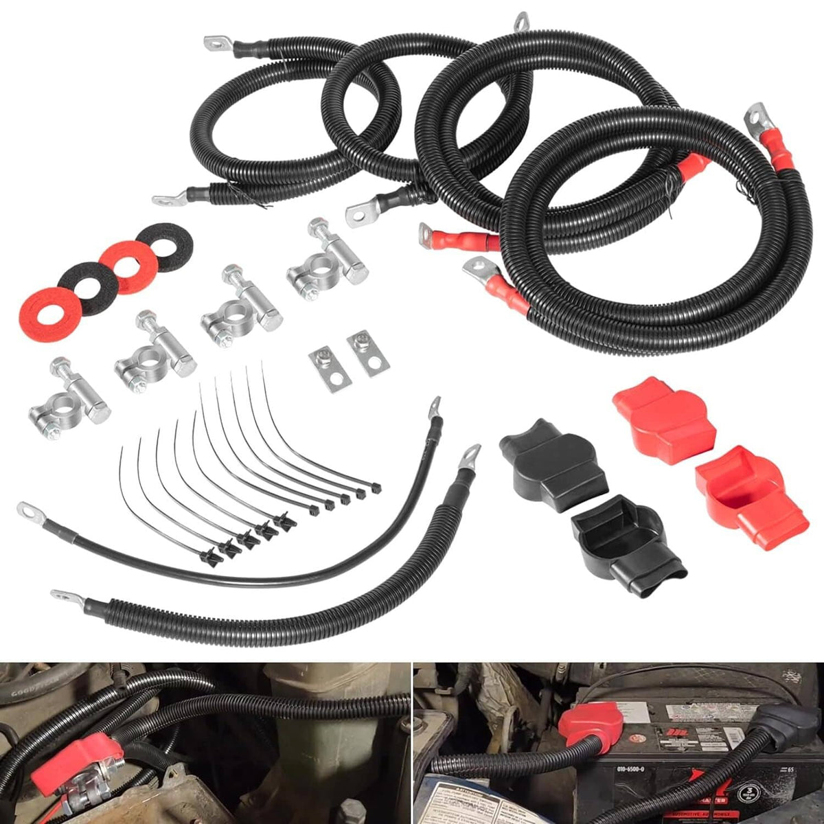 Solid Spare Battery Cables Kit For 2003-2007 Ford Superduty F250 F350 F450 6.0L Powerstroke