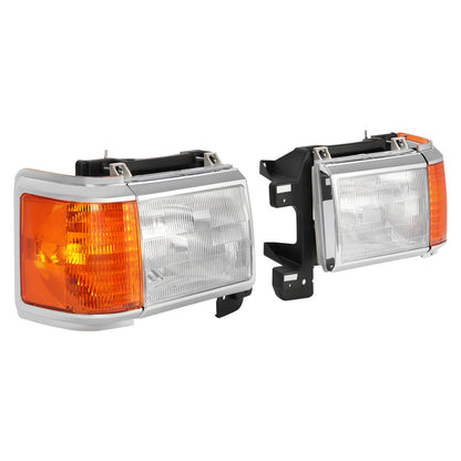 Solid Spare For 1987-1991 1990 Ford F150 F250 Bronco Truck Headlights Chrome Trim Headlamps