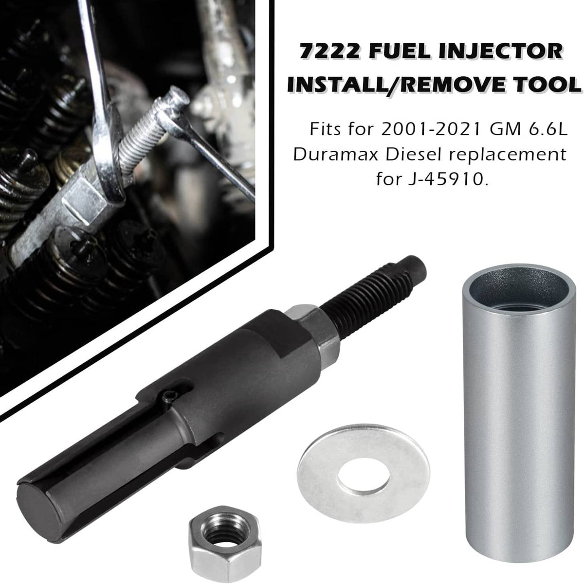 Solid Spare 7222 Injector Tube Remover Installer Kit for GM 6.6L Duramax Diesel J-45910