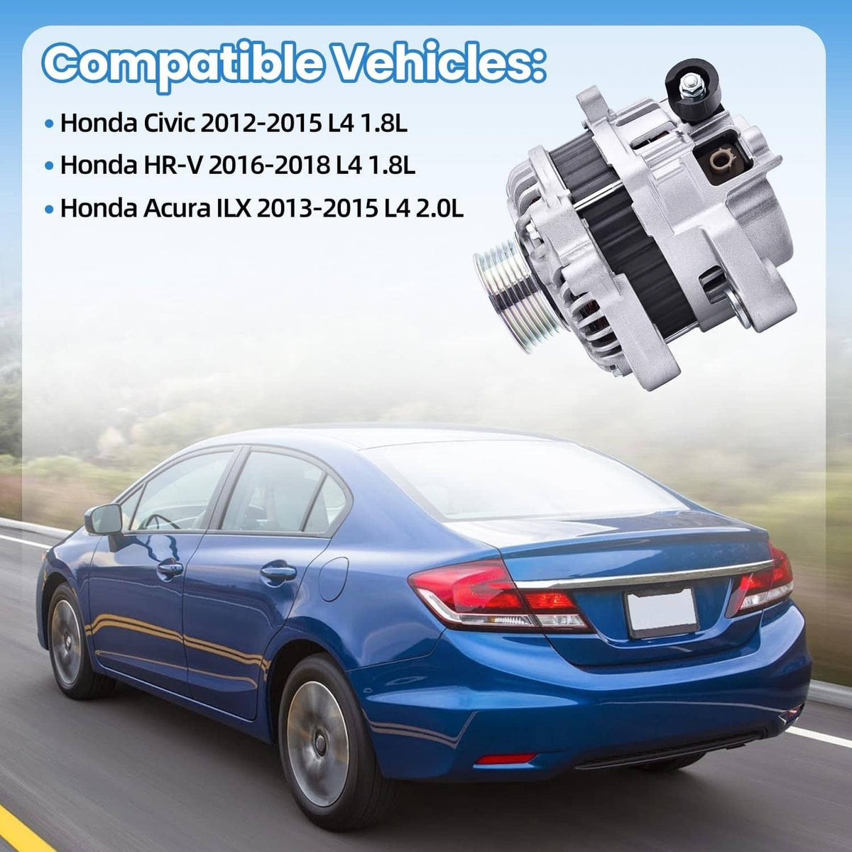 Solidspare 12V 95A CW Alternator For 2012-2015 Honda Civic 1.8L 2013-2015 Acura ILX 2.0L