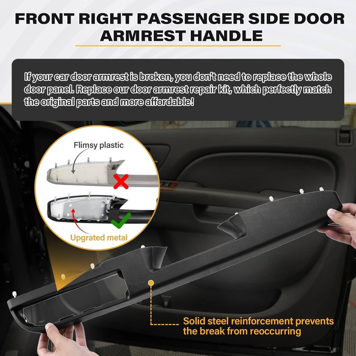 Solidspare New Right Door Panel Handle Armrest Repair 80994 For 10-14 GMC Sierra Chevrolet