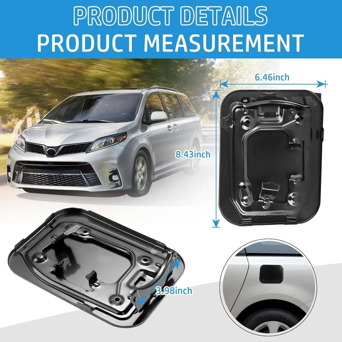 Solidspare Black Gas Lid Door Fuel Door 77350-08020 For 2011-2020 Toyota Sienna 2.7L 3.5L