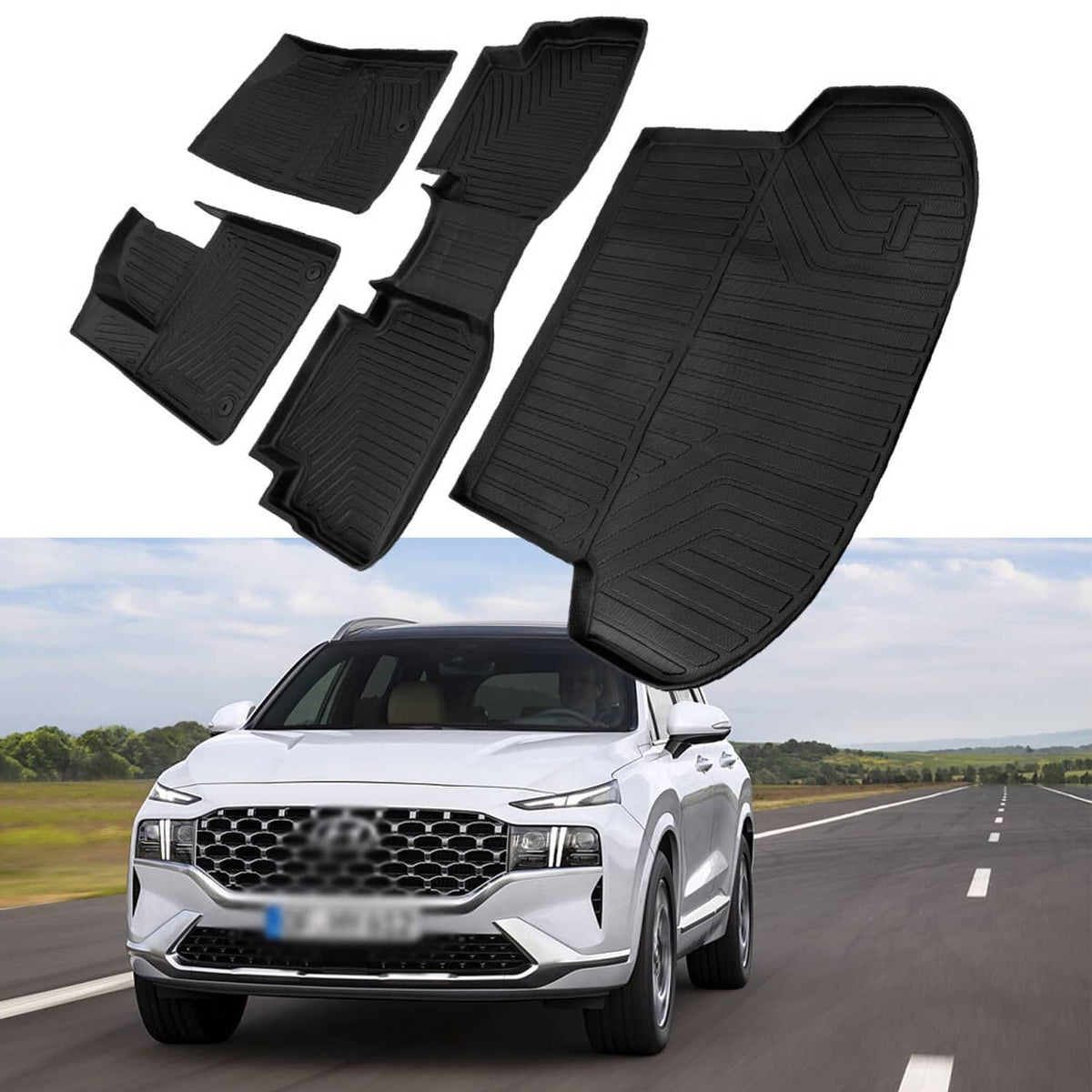Solidspare For 2021-23 Hyundai Hyundai Santa Fe All-Weather 2 Row Floor Mats + Cargo Liner