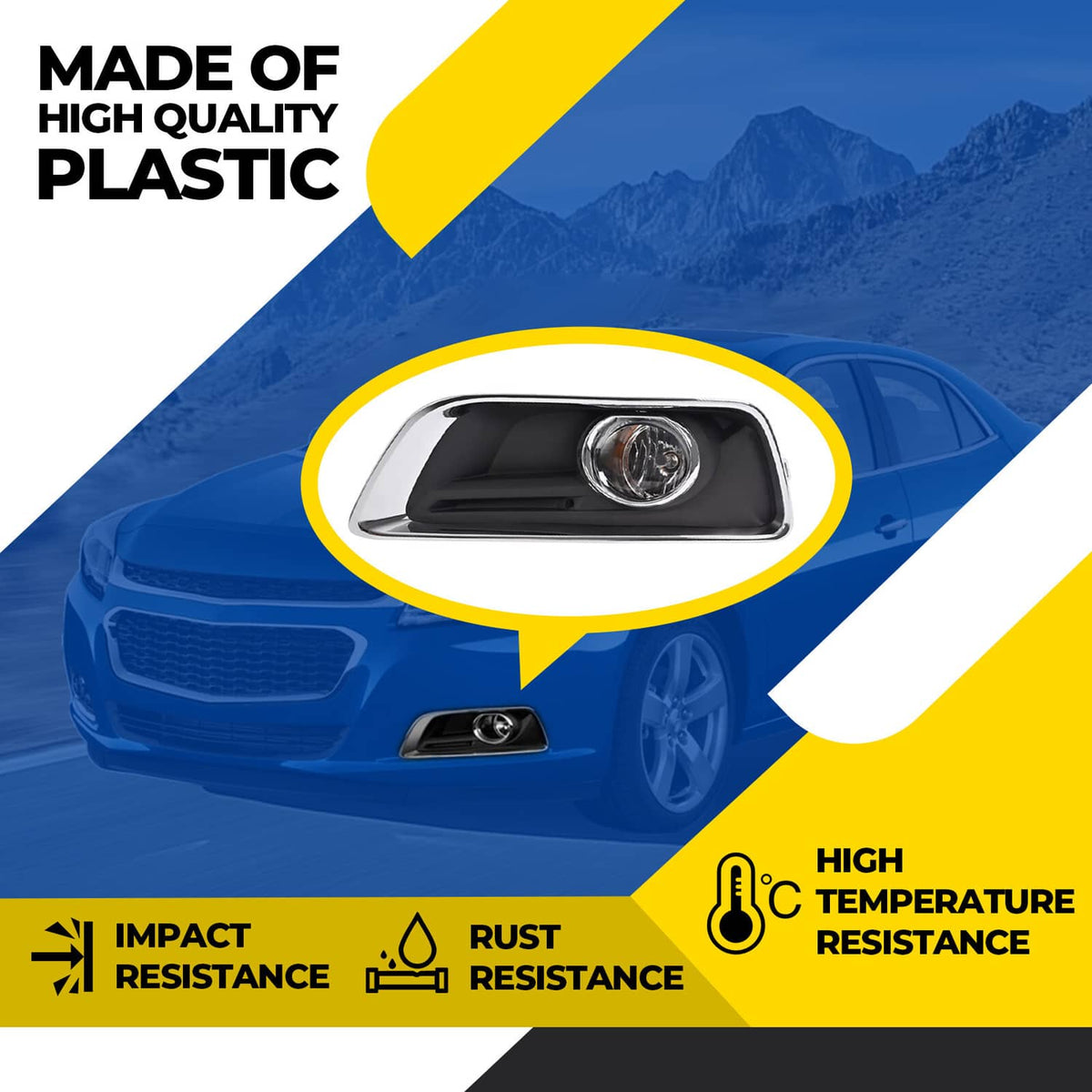 Solid Spare For Chevy Malibu 2013-2016 Fog Lights Bumper Lamps w/ Black Bezel Molding Wiring