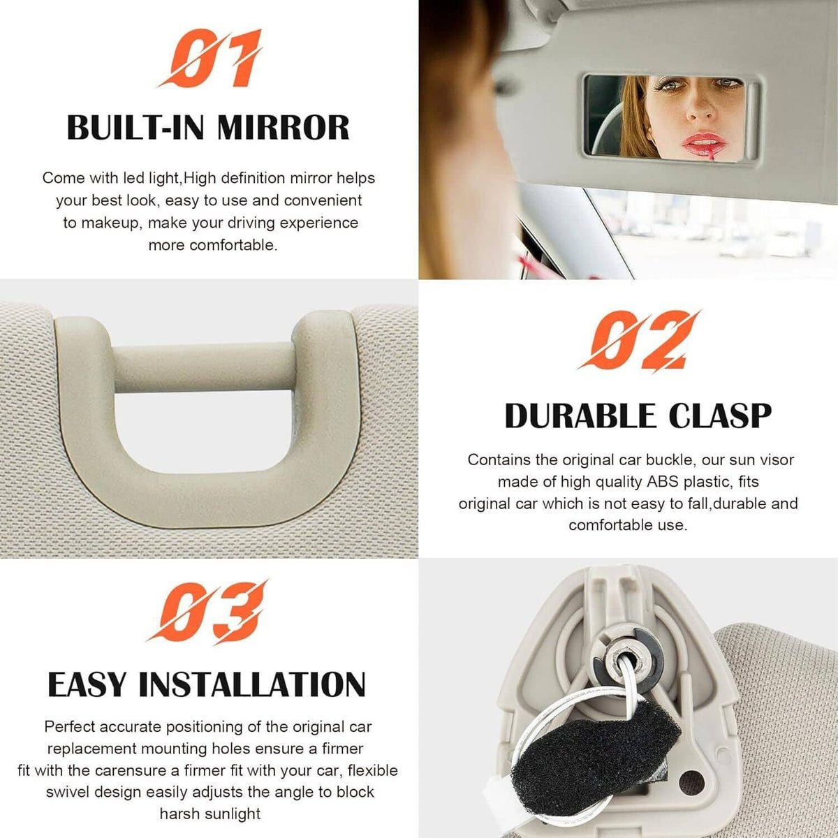 Solidspare Left Driver Gray Sun Visor With Lamp for Nissan Pathfinder 2013-2018 96401-9PB0A