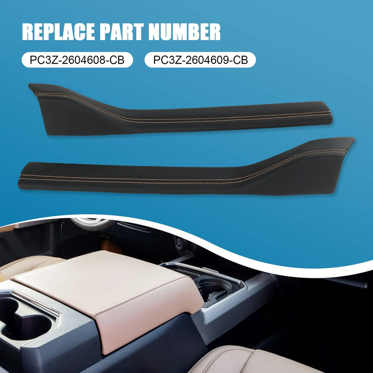 Solidspare Center Console Padded Black Leather Trim For 2023-2024 Ford Super Duty Limited