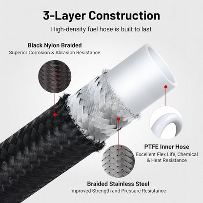 Solidspare 20FT 6AN 3/8" E85 PTFE LS Swap EFI Fuel Line Fitting Nylon Braided Fuel Kit New