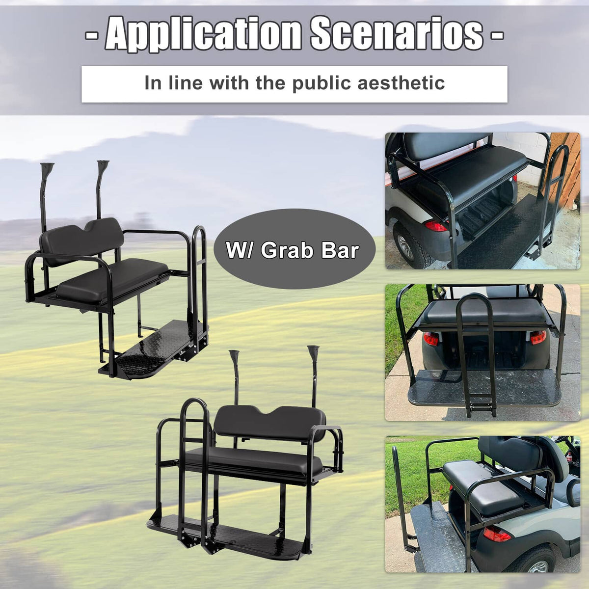 Solidspare Rear Flip Seat Back Seat Kit For Club Car PRECEDENT/TEMPO Golf Cart w/ Grab Bar