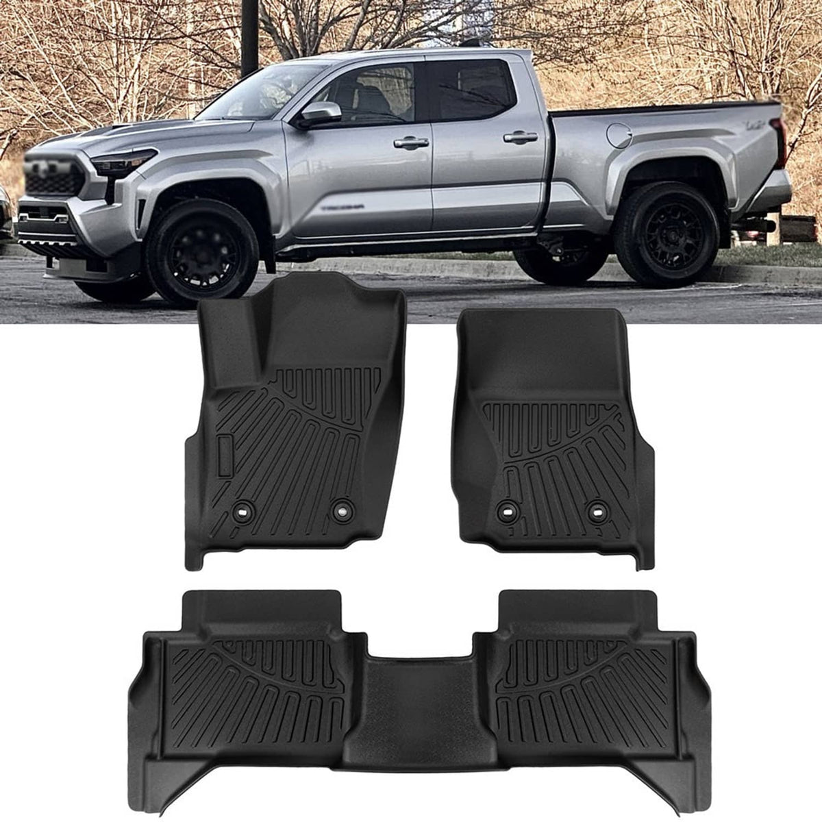 Solidspare For 24-26 Toyota Tacoma Double Cab Floor Mats All Weather 3D Carpets Liners TPE