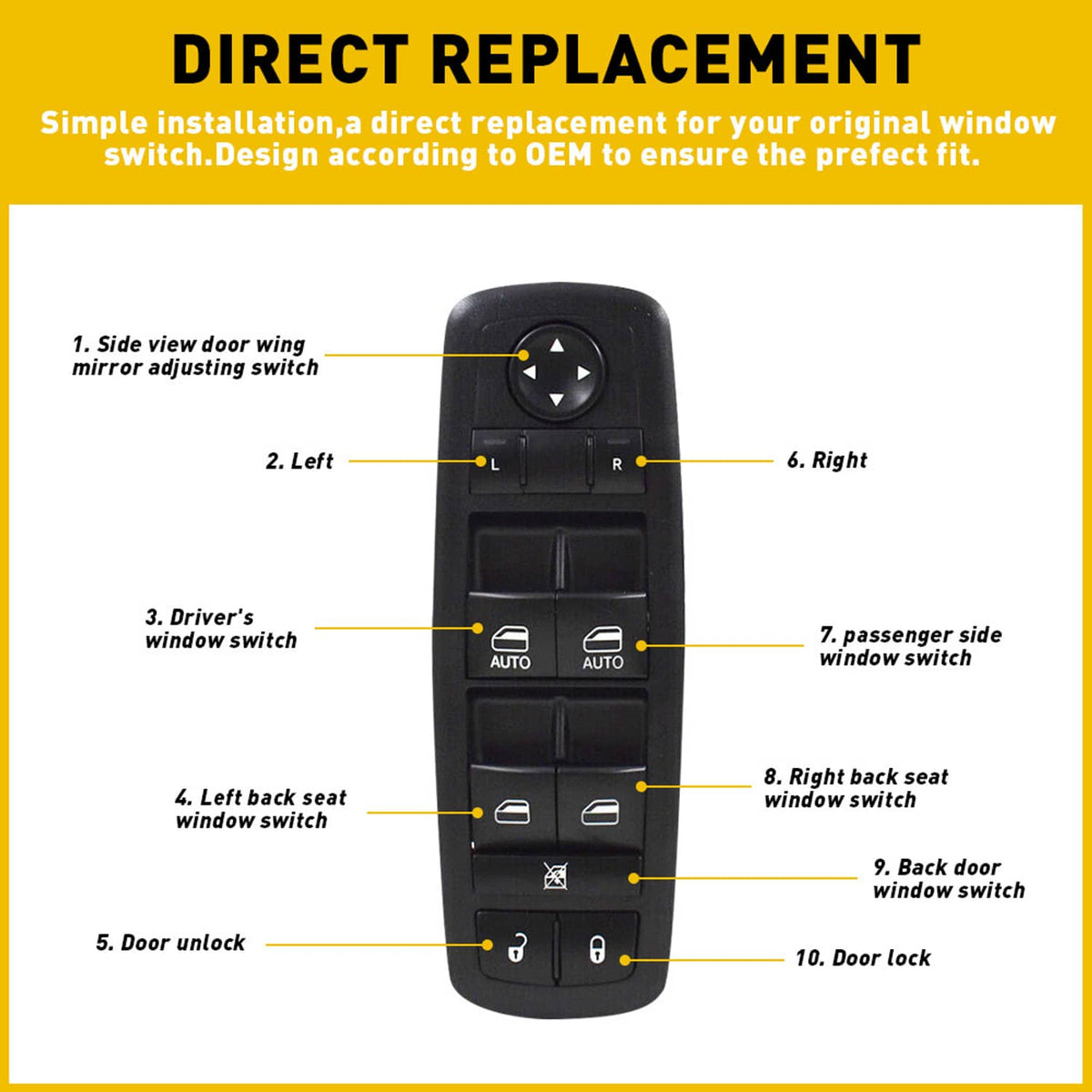 Solidspare 68086693AC For Jeep Grand Cherokee Dodge Car Power Window Master Control Switch