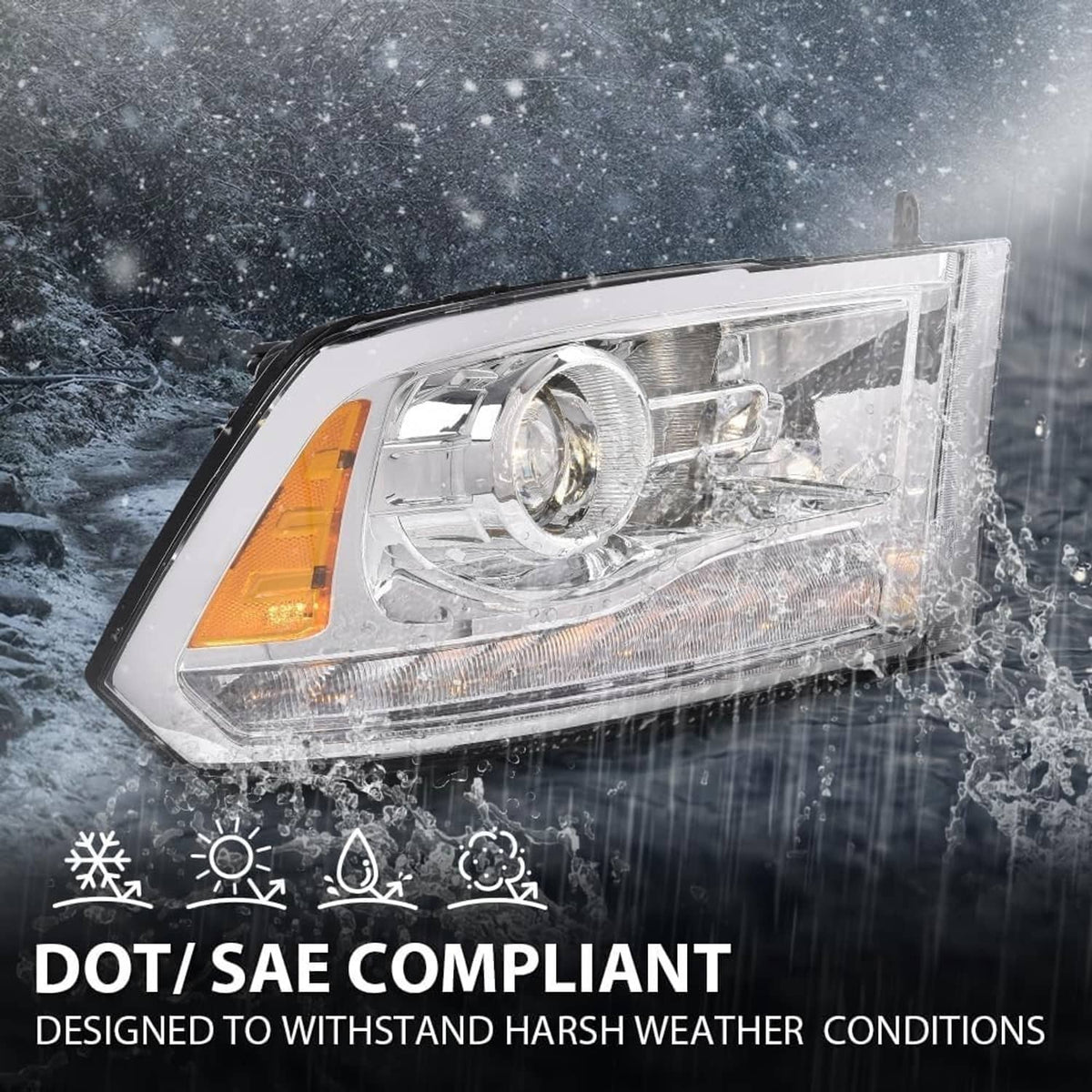 Solidspare For 2009-2018 Dodge Ram 1500 2500 3500 Pickup w/LED Projector Chrome Headlights