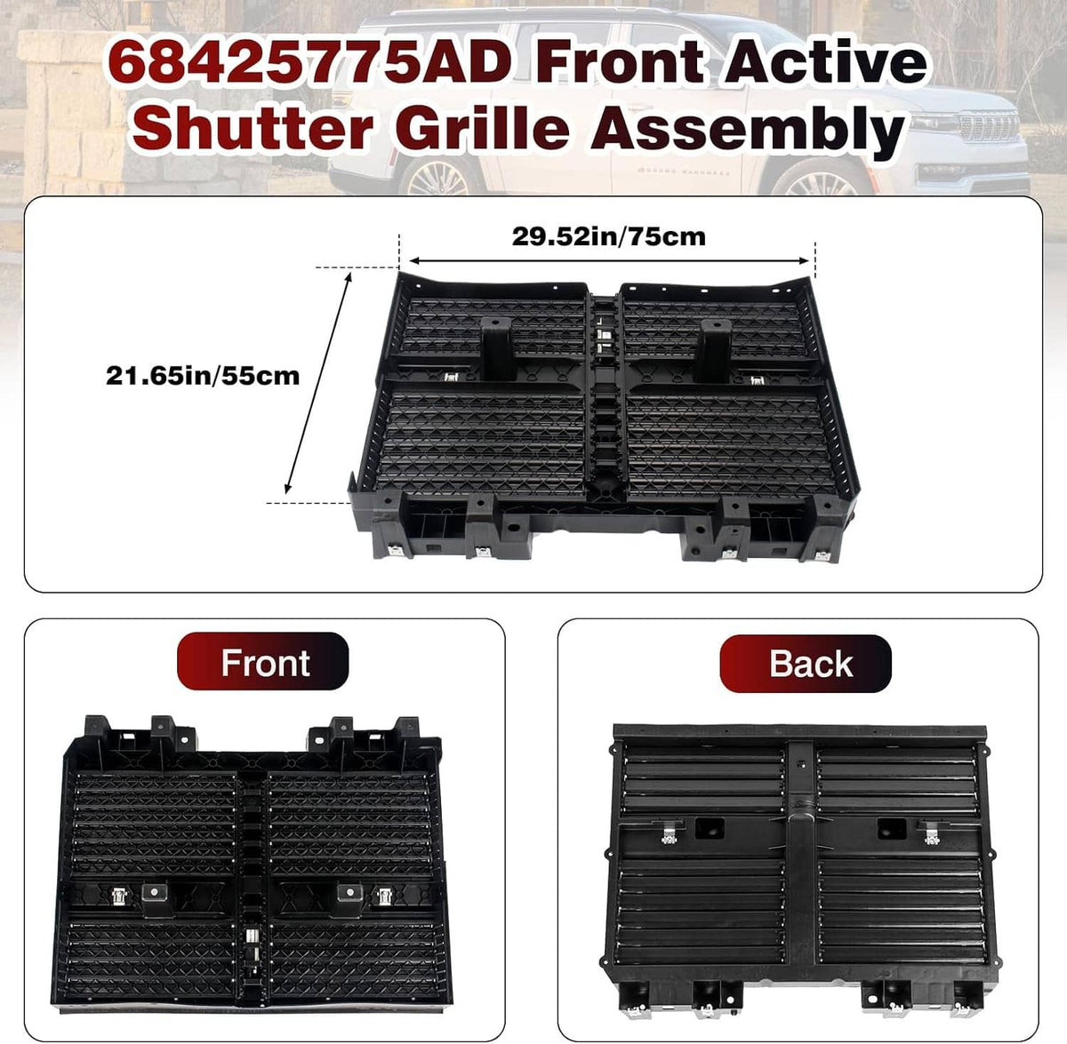 Solidspare Front Radiator Shutter Assembly w/motor For 2022-2025 Jeep Wagoneer 68425775AC