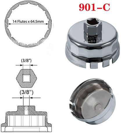 Solid Spare 64mm 14 Flute Oil Filter Wrench Cap Removal Tool for Toyota, Lexus, Scion 1.8L