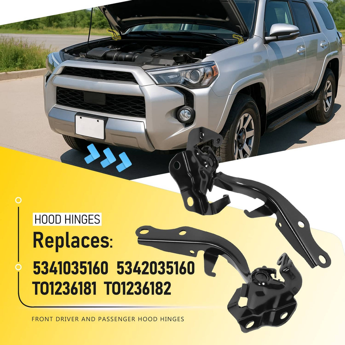 Solid Spare For 2010-2024 Toyota 4Runner LH & RH Hood Hinge Set TO1236181 TO1236182