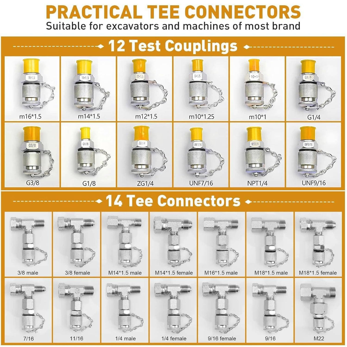 Solidspare 60Mpa Hydraulic Pressure Test Set 5 Gauges 13 Couplings 14 Tee Connectors 5 Hose