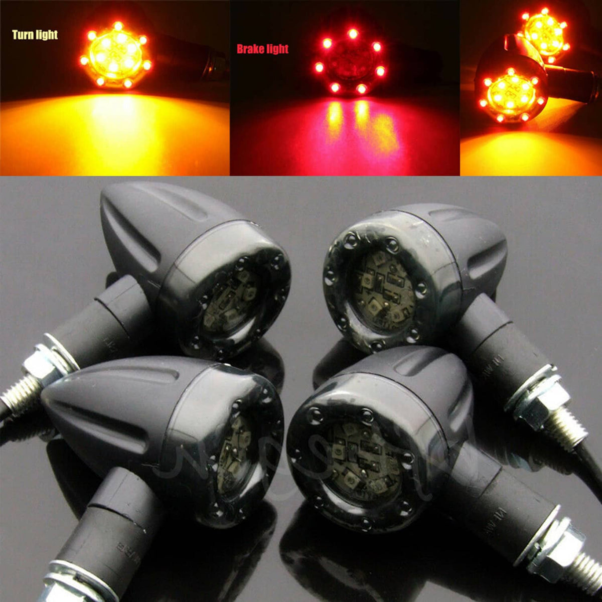 Solidspare 4x Universal Motorcycle LED Red Amber Turn Bike Signal Indicators Blinker Lights