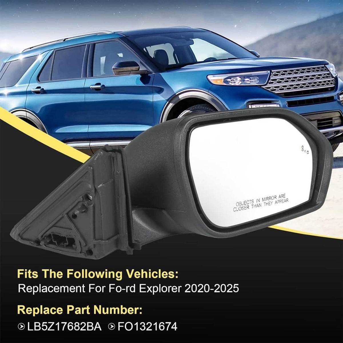 Solidspare Passenger Side Mirror For 2020-2023 Ford Explorer Manual Folding Power Heated