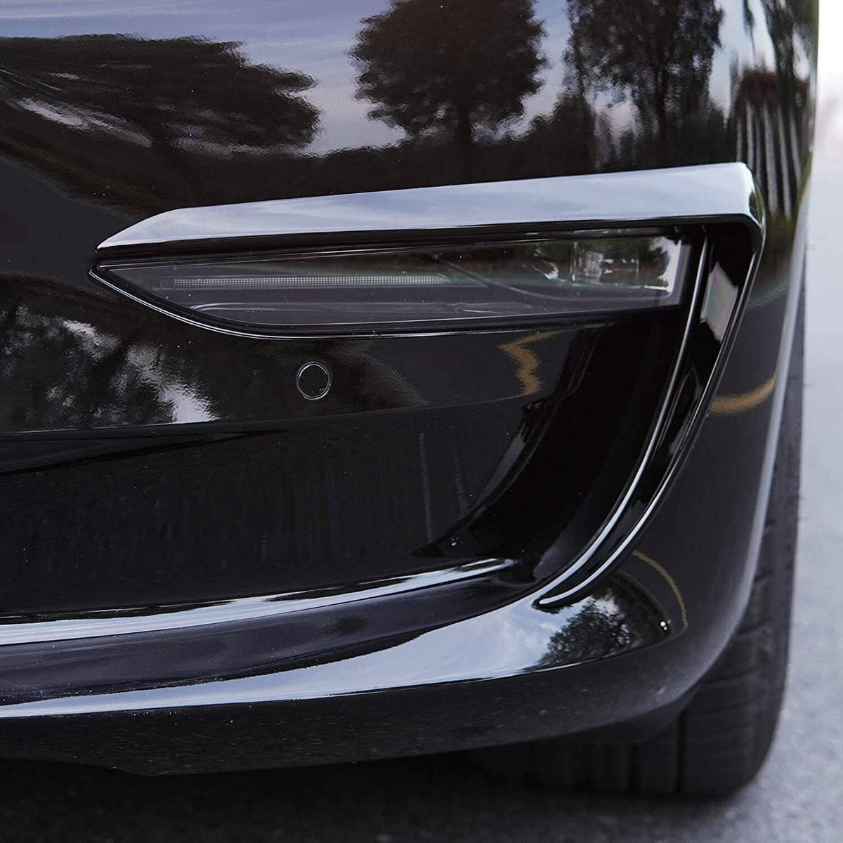 Solidspare Gloss Black Front Fog Light Eyebrow Cover Trim For Tesla Model 3 2017-2023 U8
