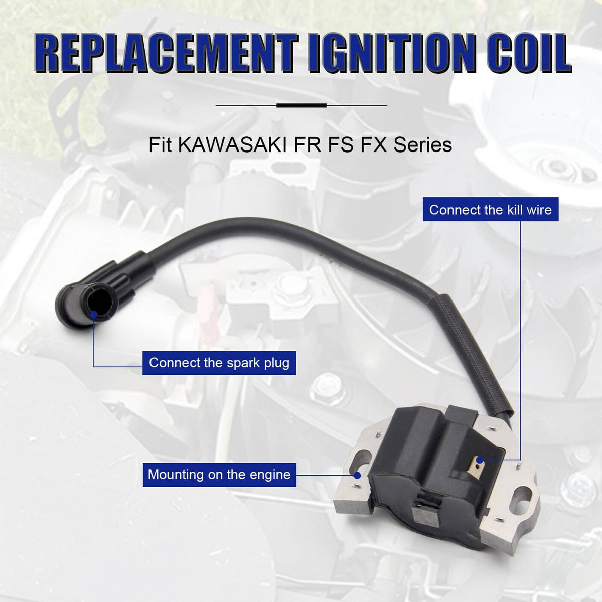 Solidspare 2Pcs Ignition Coil w/ Spark Plug For KAWASAKI FR FS FX Series Engines 21171-0743