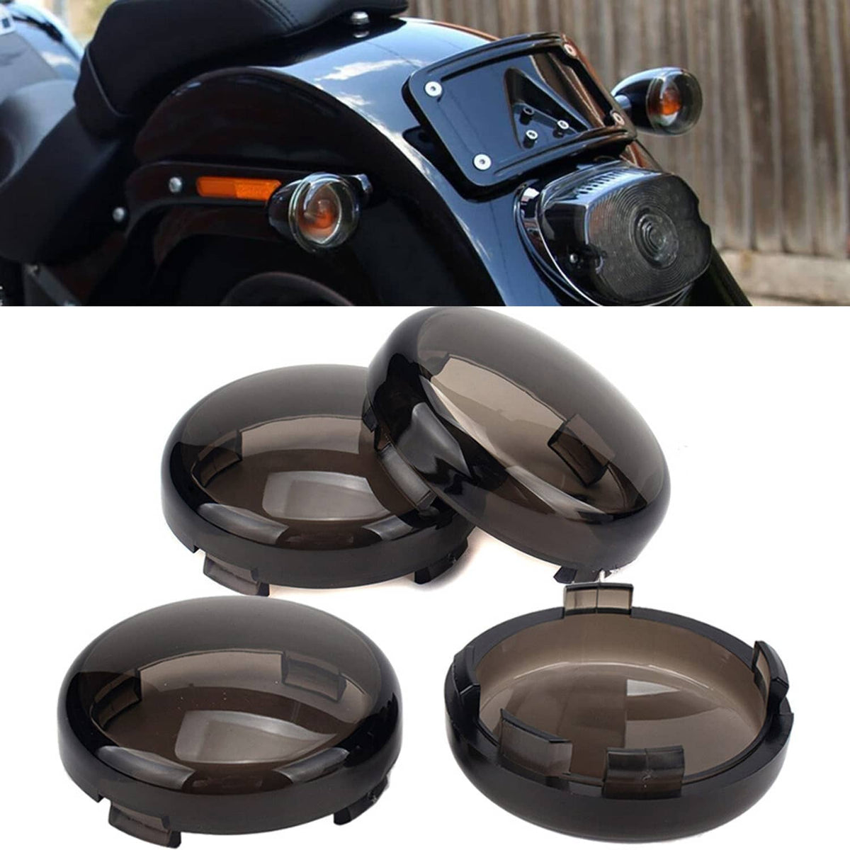 Solidspare 4 pcs Smoked Turn Signal Light Lens Covers For Harley Touring Electra Road Glide