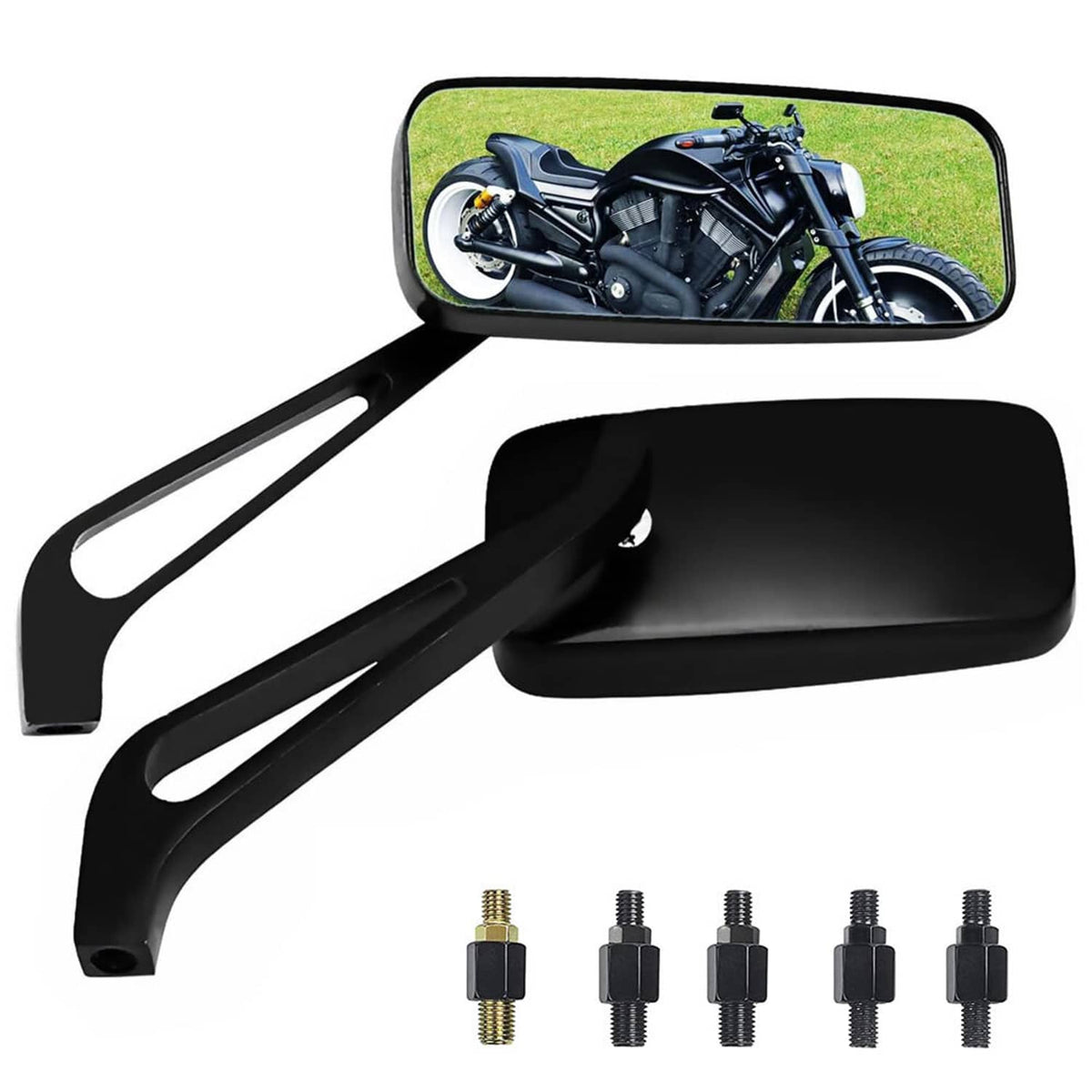 Solidspare Rectangle Motorcycle Rearview Mirrors for Harley Cruiser Bobber Chopper Softail